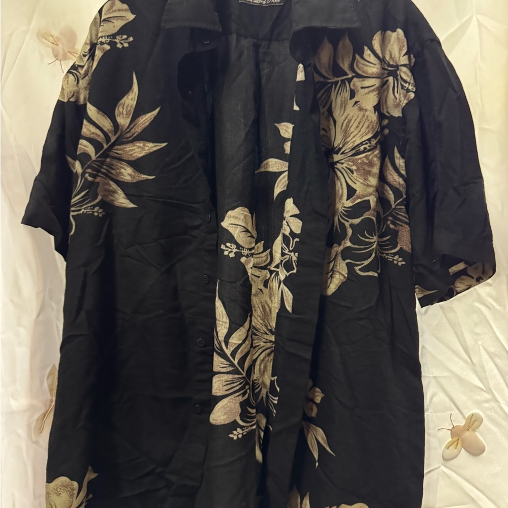 Red Level Nine Black Shirt with Tan leaves & Flowers